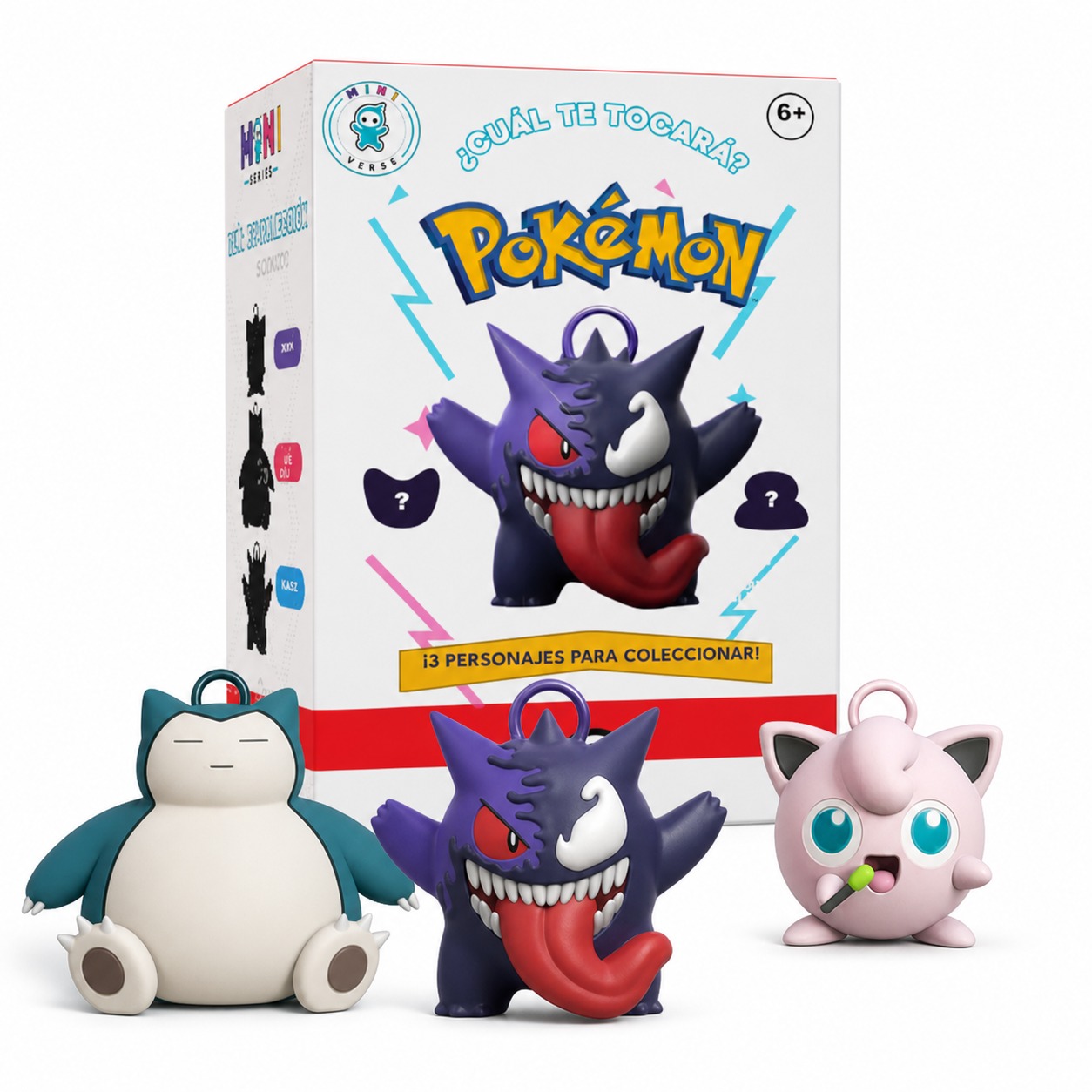 Caja sorpresa MINI-VERSE de Pokémon junto a Snorlax, Gengar y Jigglypuff